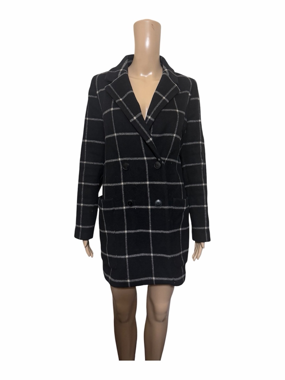 Madewell Black Windowpane Double-Breasted Peacoat